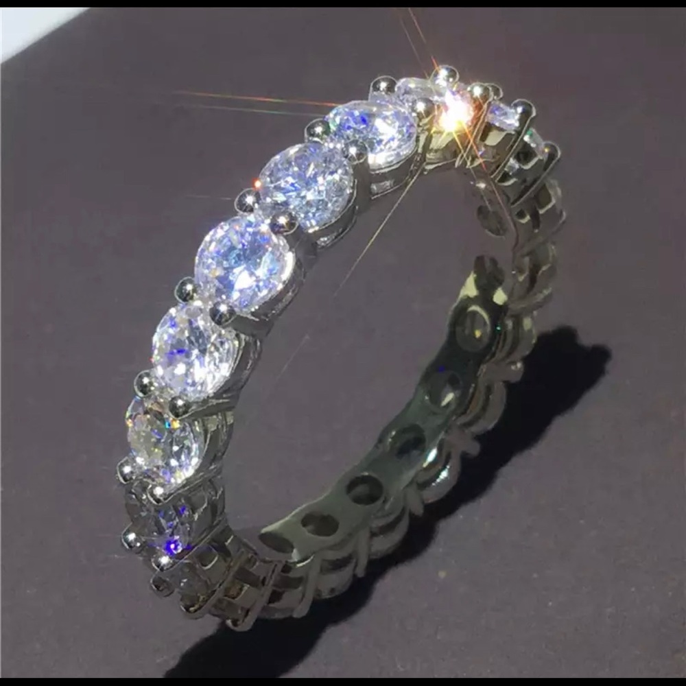 925 Sterling Silver Round Cut  Eternity Band